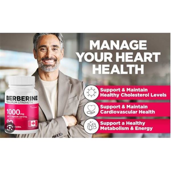 Berberine Maximum Strength 1000 mg Vegan Capsules, Made in Canada