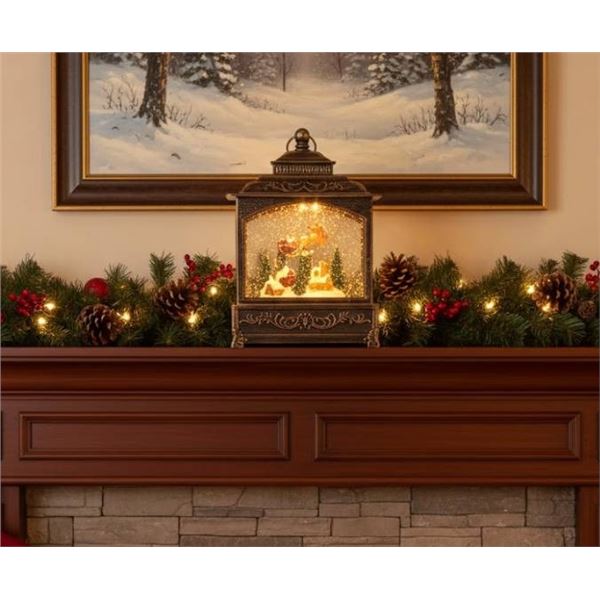 LED Lantern with Decorative Santa and Reindeer Display
