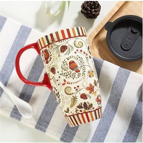 Topadorn 17oz Ceramic Travel Coffee Mug with Sealed Lid Tea Cup with Color Box, Microwave & Dishwash