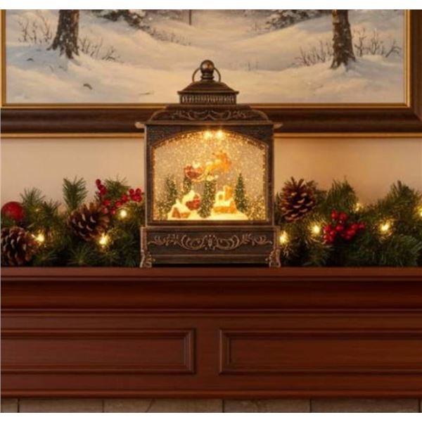LED Lantern with Decorative Santa and Reindeer Display