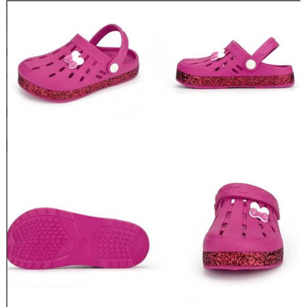 Nedaan Glitter Toddler Kids Clogs NED-6859 (Rose Red)With Decorative Charms Size 5