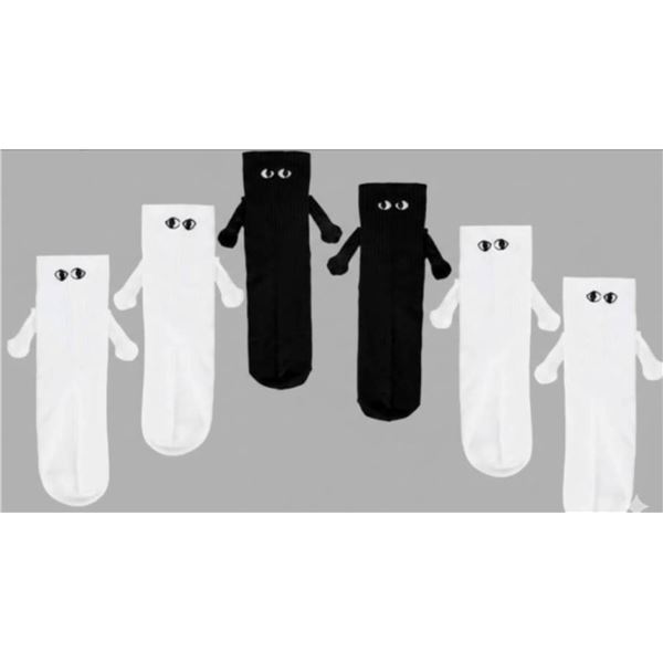 Lot of 2  –  3 Pairs Magnetic Holding Hands Socks – Black and White