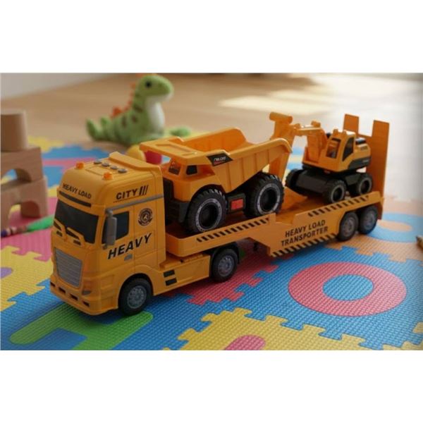 Lonfypeng Large Flatbed Semi Truck Toy Set with Helicopters for Ages 3+