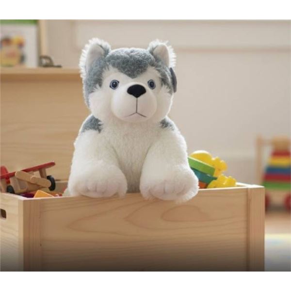 Gray and White Husky Plush Toy with Blue Eyes – Approx 12″