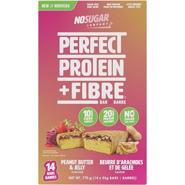 NoSugar Company Perfect Protein + Fibre Bars – Peanut Butter & Jelly Flavor