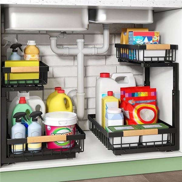 Under Sink Organizer Model X004LP1541, 2 Shelf Gray Design