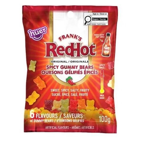 Frank’s RedHot Spicy Gummy Bears, 100g Bags, Case of 15
