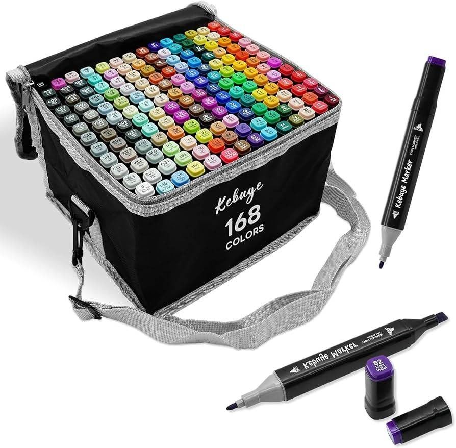 168-Piece Alcohol Marker Set with Carrying Case, Model PSHZ-195-1