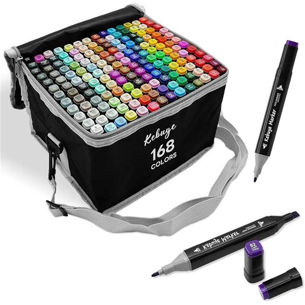 168-Piece Alcohol Marker Set with Carrying Case, Model PSHZ-195-1