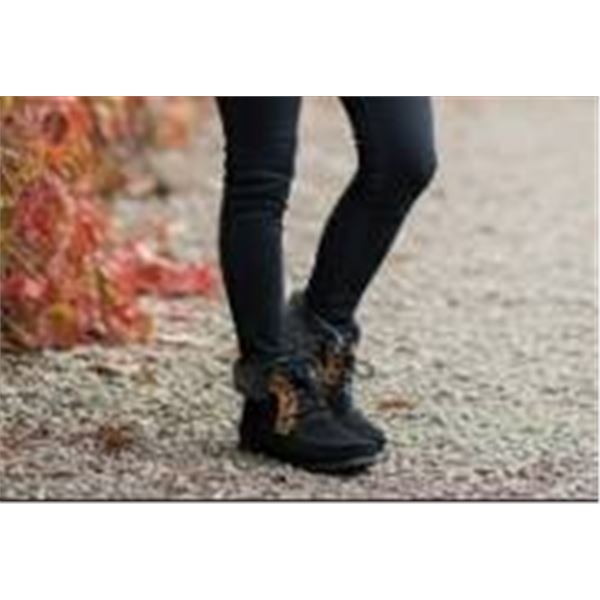 Lamo Women’s Black Suede Moccasin with Elk Leather Trim, Size 6