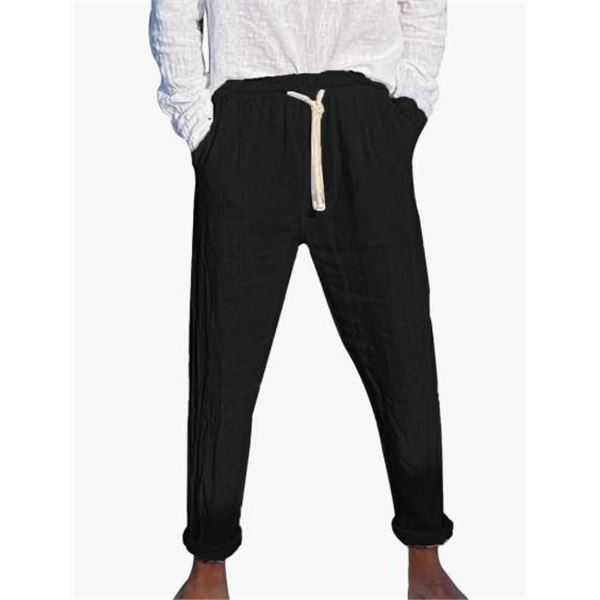 Yaohuole Classic Fashion Black Elastic Waist Pants – Size XL *String Is Different*