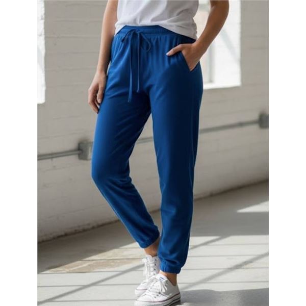Blue Elastic Waist Ladies Pants Size Large