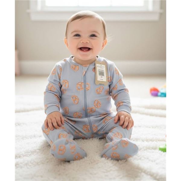 Pekkle Baby Sleeper, 9M, Organically Grown Cotton, Pretzel Print Design