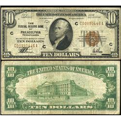 1929 $10 Federal Reserve Bank Philadelphia Note Circulated Scarce (CUR-06231)