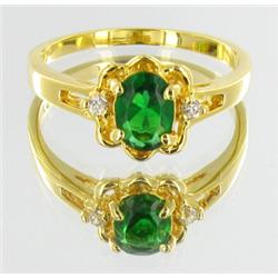 Classical Simple Gold Vermeil Ring Womens Green Lab Emerald (JEW-1538)