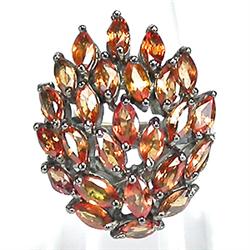 37.38ct Deluxe Top Padparadscha Sapphire Sterling Black Ring (JEW-1558)