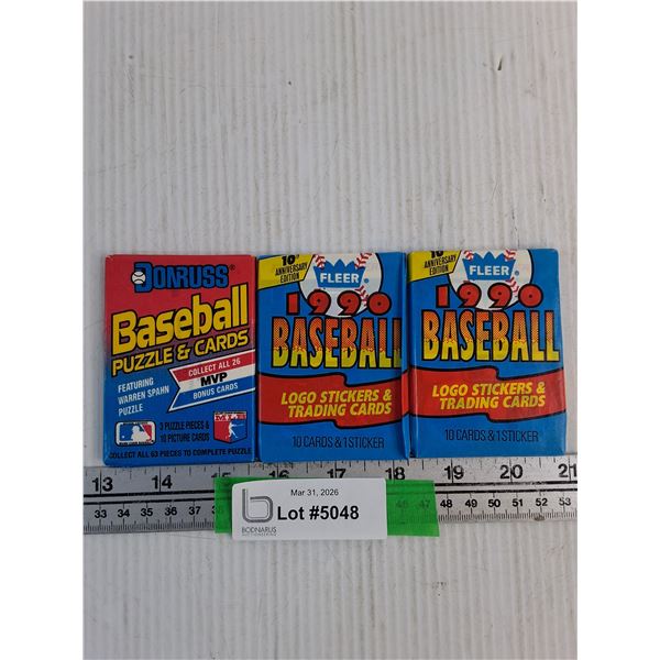 (3) Packs Of  Baseball Cards, Puzzles, Logos Stickers