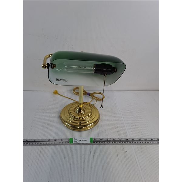 Vintage Banker's Lamp With Green Glass Shade And Polished Brass Base- Works - PICK UP