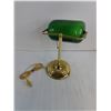 Image 2 : Vintage Banker's Lamp With Green Glass Shade And Polished Brass Base- Works - PICK UP