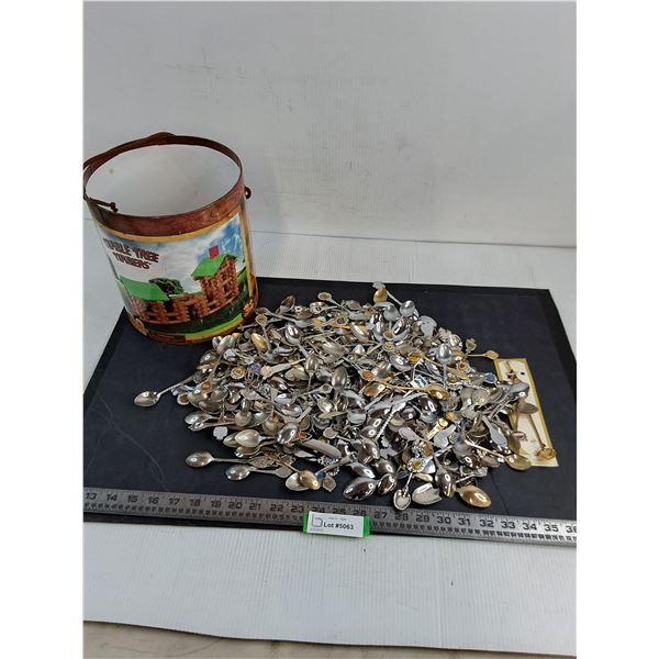 Large Quantity of Souvenir Teaspoons, Toy Pail