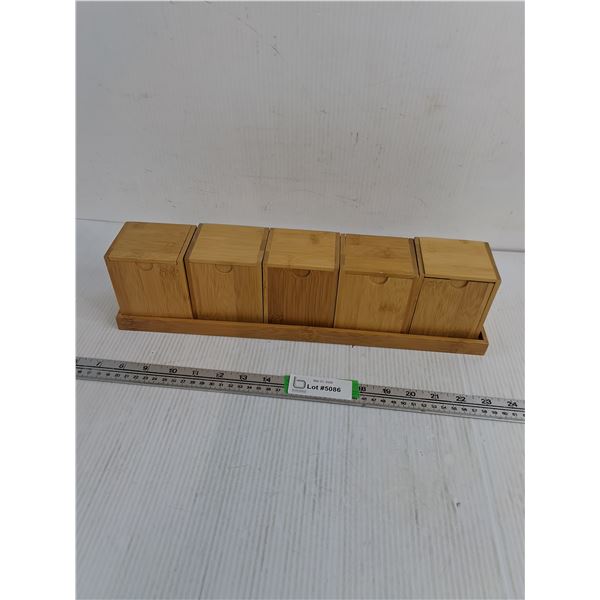 5-Piece Bamboo Spice Jar Container Set With Matching Tray Organizer 3 1/4"x3 1/4"