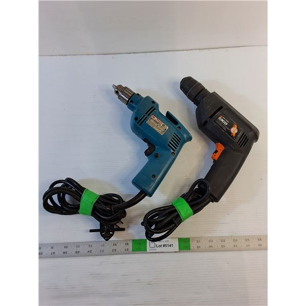 (2) Power Drills (1) Makita Corded - Powers On (1) Black and Decker 'Clincher' - Powers On