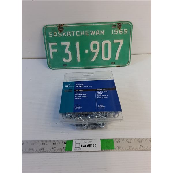 Vintage 1969 Saskatchewan License Plate - 10' 3/16" General Utility Chain