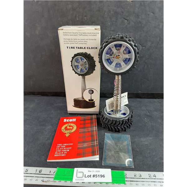 Quartz Tire Table Clock, The Origins of the Clan Scott & Their Place in History Booklet, Misc