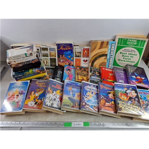 Assorted Books & VHS Cassettes - The Lion King, Aladdin, Select Editions, Farm Show, Misc - PU