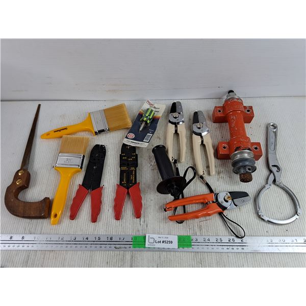 Wire Strippers, Paint Brushes, Hole Saw, Grinding Wheel Bracket, Filter Wrench, Misc