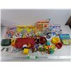 Image 1 : Coloring Books, Fisher Price Toy Musical Radio, Faux Leather Purse, Assorted Toys