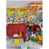Image 4 : Coloring Books, Fisher Price Toy Musical Radio, Faux Leather Purse, Assorted Toys