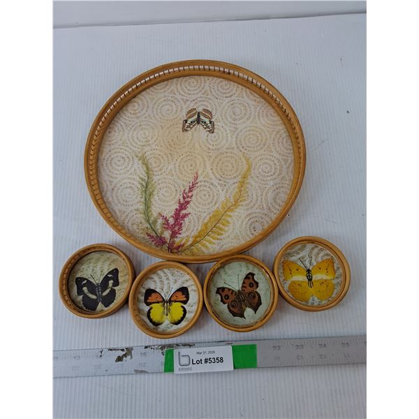 Wicker Butterfly Serving Tray 11.25" & Coasters