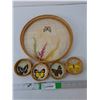 Image 1 : Wicker Butterfly Serving Tray 11.25" & Coasters
