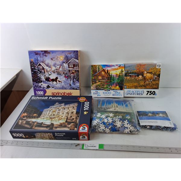 (6) Puzzles- My Happy Place, Night Before Christmas, Peaceful Pastures, Misc. As Is
