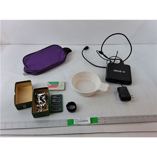 OTT TV Box Android Player- Powers On, Sing Sewing Machine Attachments, Ceramic Bowl, Misc.