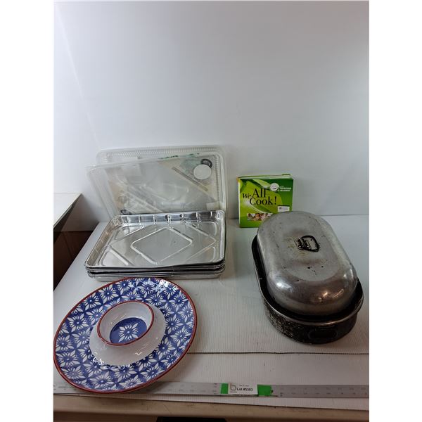 Aluminum Roaster, Plastic Serving Tray, Cookbook, Aluminum Baking Pans 17.75" x  13"- Cannot Ship