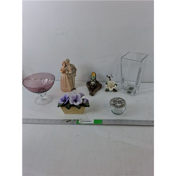 Glass Footed Bowl, Vase 8", Ceramic Couple FIgurine, Misc. As Is - PICK UP