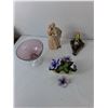 Image 3 : Glass Footed Bowl, Vase 8", Ceramic Couple FIgurine, Misc. As Is - PICK UP
