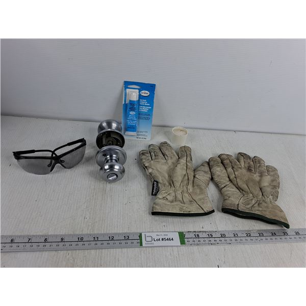 Mens Work Gloves, Door Knob, Safety Glasses, misc
