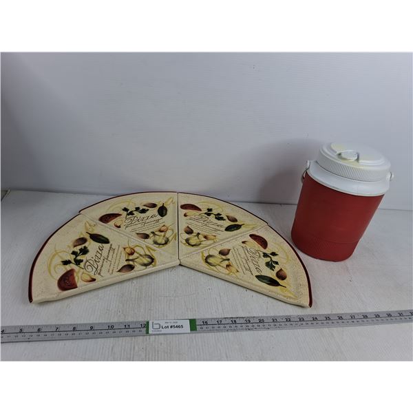 (4) Pizza Slice Plates & Small Water Cooler - H 10"