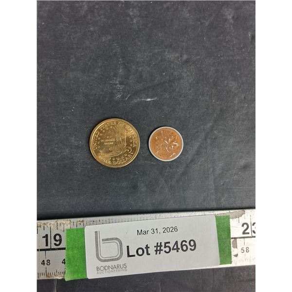 2000 America One Dollar Coin & 1998 1 Cent Canadian Coin