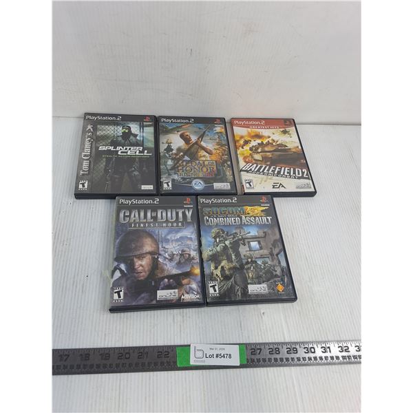 (5) Play Station 2 Games- Splinter Cell, Call of Duty, Battlefield 2, Misc