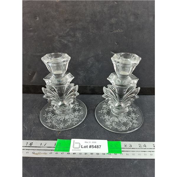 (2) Cut Glass Crystal Candle Holders