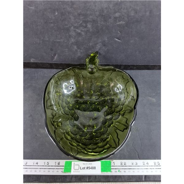Large Green Glass Leaf Bowl