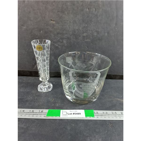 7" Crystal Vase, Glass Grape Bowl 6"