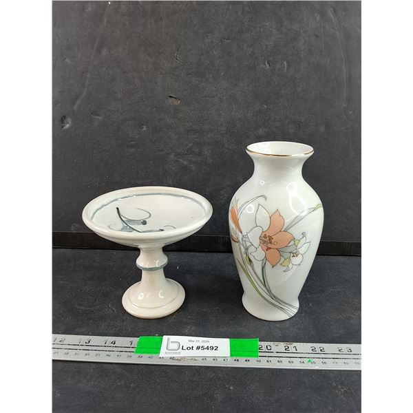Yamaji Ceramic Vase 7", Kurenda Ceramic Footed Dish