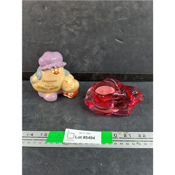 Pink Glass Rabbit Tea Candle Holder, Human Beans Ornament