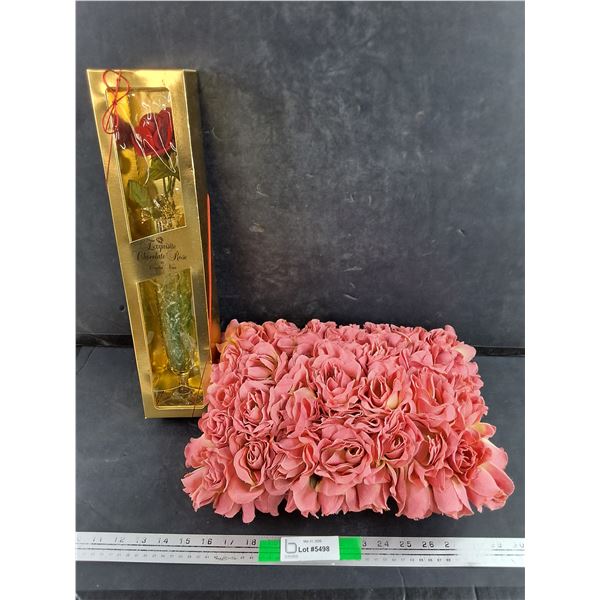 Rose Cushion 16", Exquisite Chocolate Rose in Crystal Vase