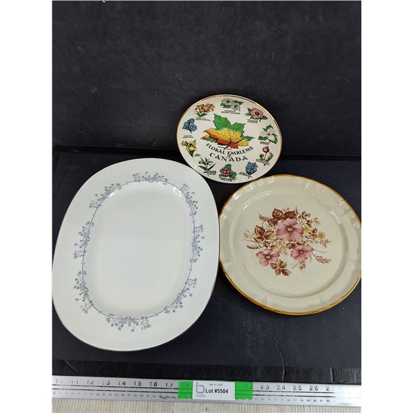 Minton Bone China Serving Platter, Dream Rose Ceramic Plate & Floral Emblems of Canada Plate